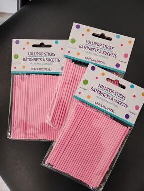 NWT Lot 3 Packs(50pcs Each Pk)Pink Lollipop Sticks Amscan